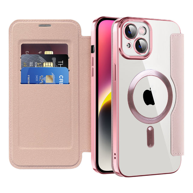 Husa de protectie Techsuit SmartMag Book compatibil cu iPhone 14, Roz