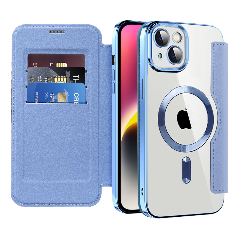 Husa de protectie Techsuit SmartMag Book compatibil cu iPhone 14, Albastru Deschis