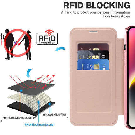 Husa de protectie Techsuit SmartMag Book compatibil cu iPhone 14 Plus, Roz