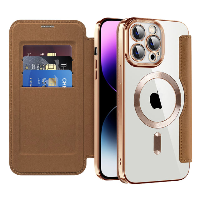 Husa de protectie Techsuit SmartMag Book compatibil cu iPhone 14 Pro Max, Maro