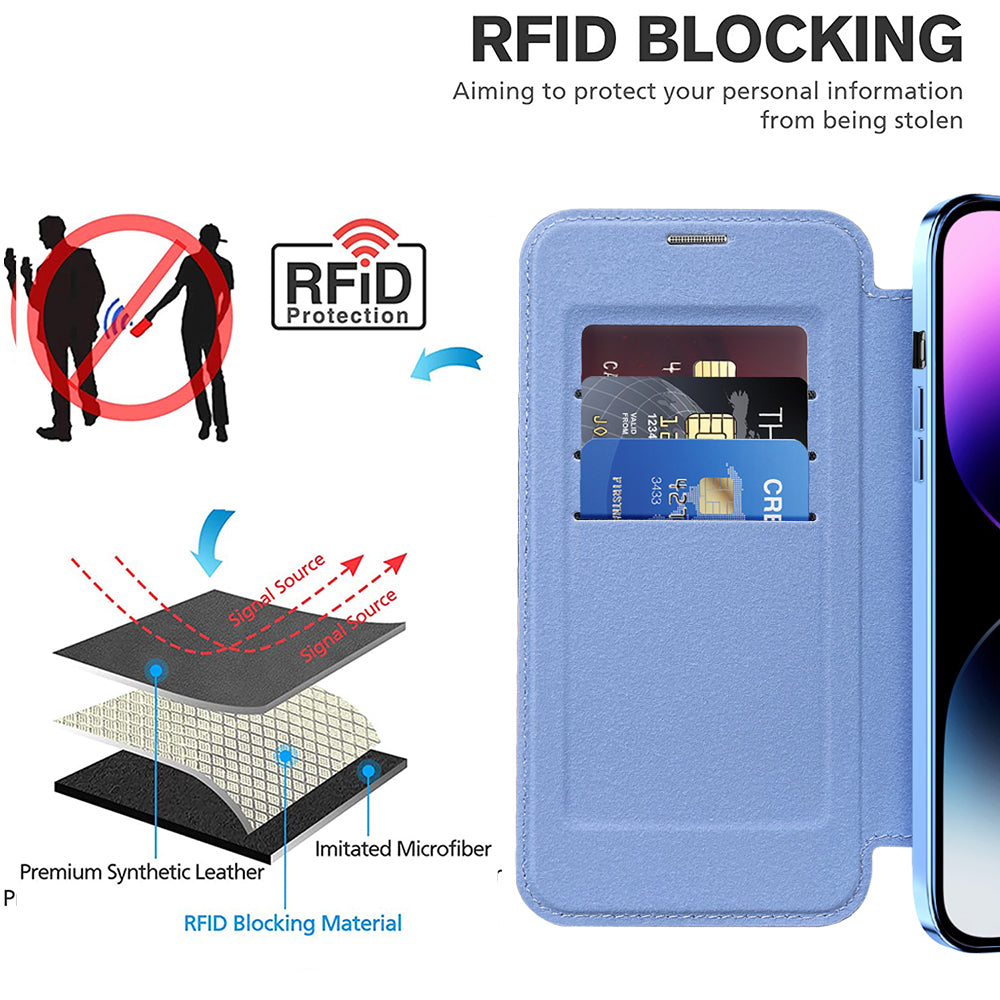 Husa de protectie Techsuit SmartMag Book compatibil cu iPhone 14 Pro Max, Albastru Deschis