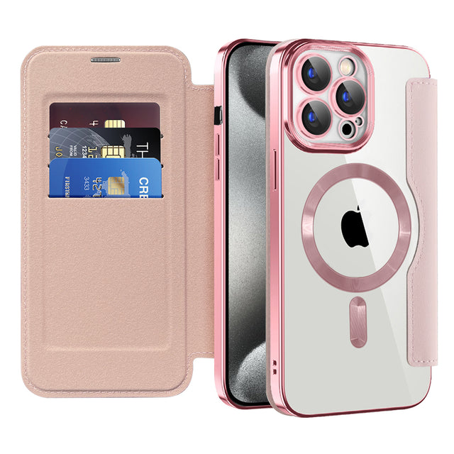 Husa de protectie Techsuit SmartMag Book compatibil cu iPhone 15 Pro, Roz