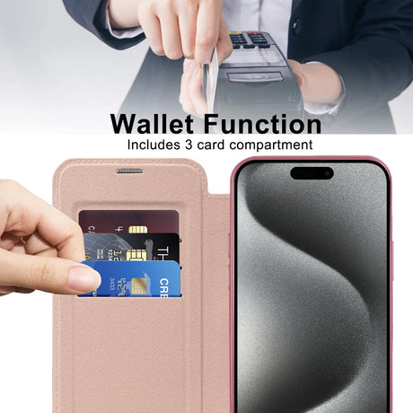 Husa de protectie Techsuit SmartMag Book compatibil cu iPhone 15 Pro, Roz