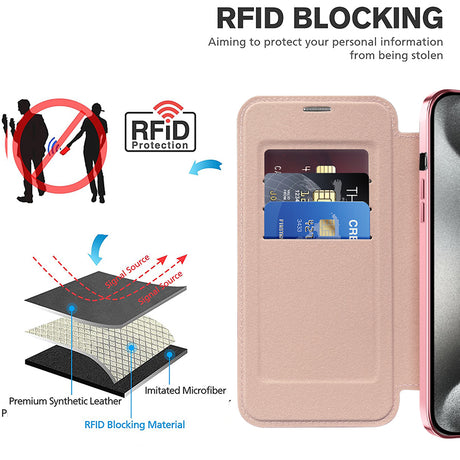 Husa de protectie Techsuit SmartMag Book compatibil cu iPhone 15 Pro, Roz