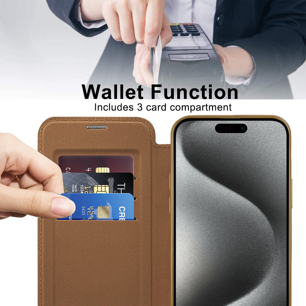 Husa de protectie Techsuit SmartMag Book compatibil cu iPhone 15 Pro, Maro
