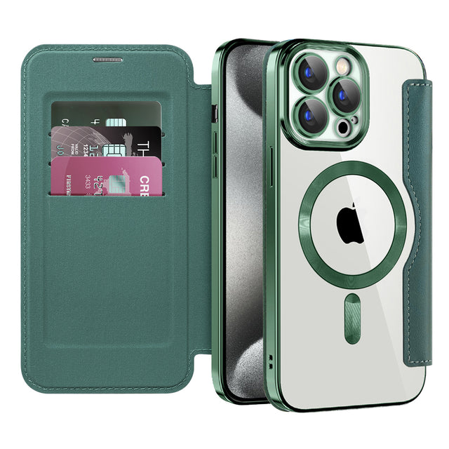 Husa de protectie Techsuit SmartMag Book compatibil cu iPhone 15 Pro, Verde