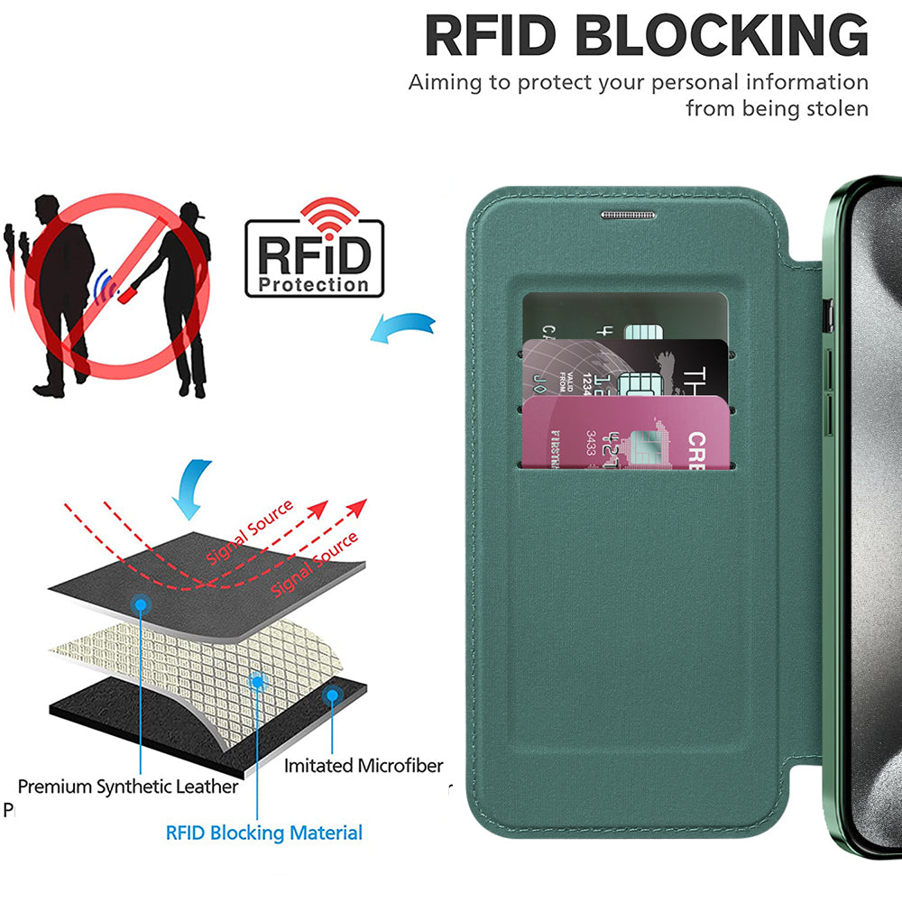 Husa de protectie Techsuit SmartMag Book compatibil cu iPhone 15 Pro, Verde