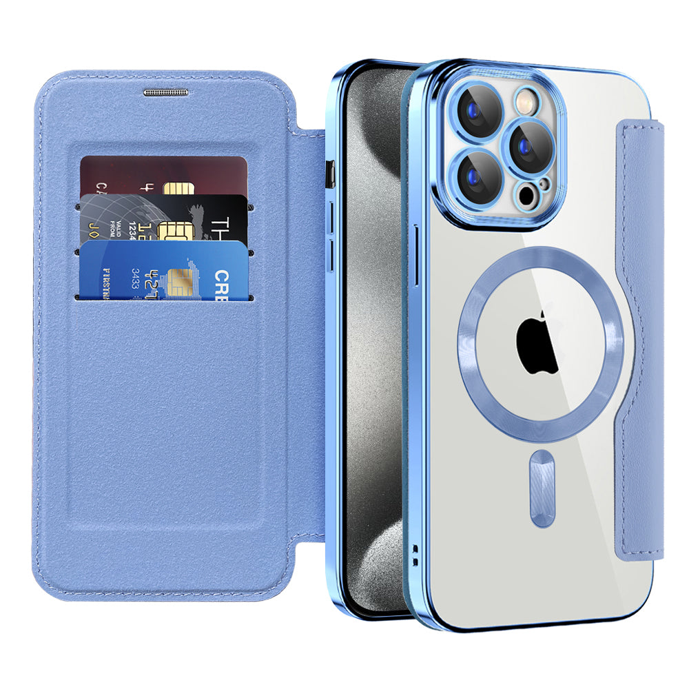 Husa de protectie Techsuit SmartMag Book compatibil cu iPhone 15 Pro, Albastru Deschis