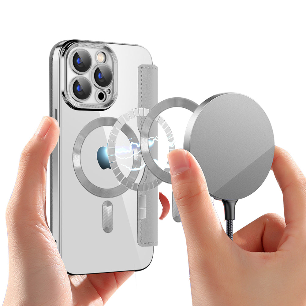 Husa de protectie Techsuit SmartMag Book compatibil cu iPhone 15 Pro, Gri