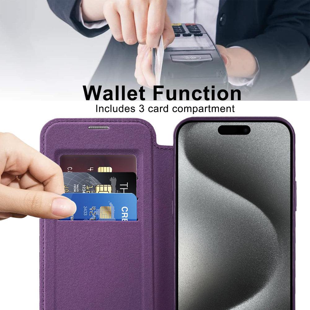 Husa de protectie Techsuit SmartMag Book compatibil cu iPhone 15 Pro, Mov