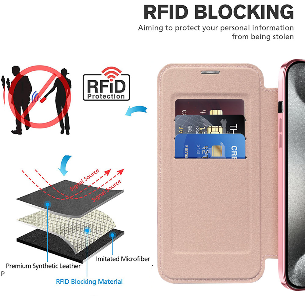 Husa de protectie Techsuit SmartMag Book compatibil cu iPhone 15 Pro Max, Roz