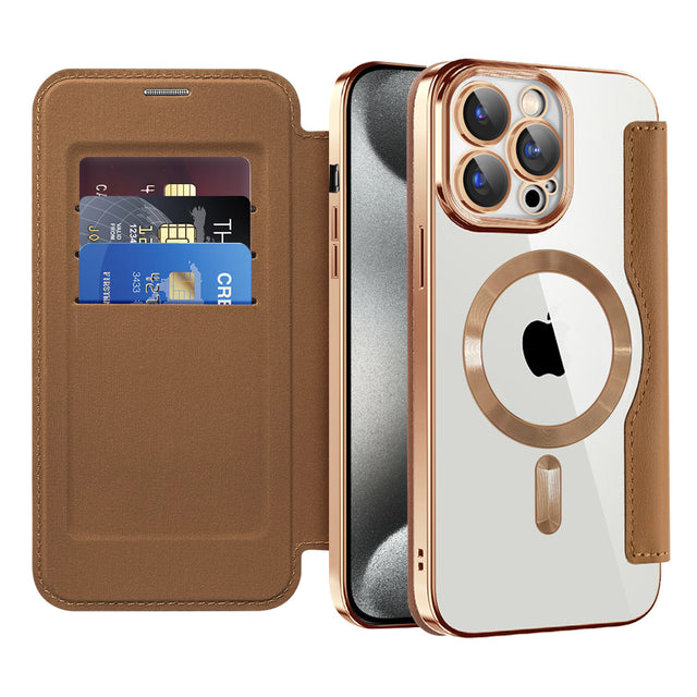 Husa de protectie Techsuit SmartMag Book compatibil cu iPhone 15 Pro Max, Maro