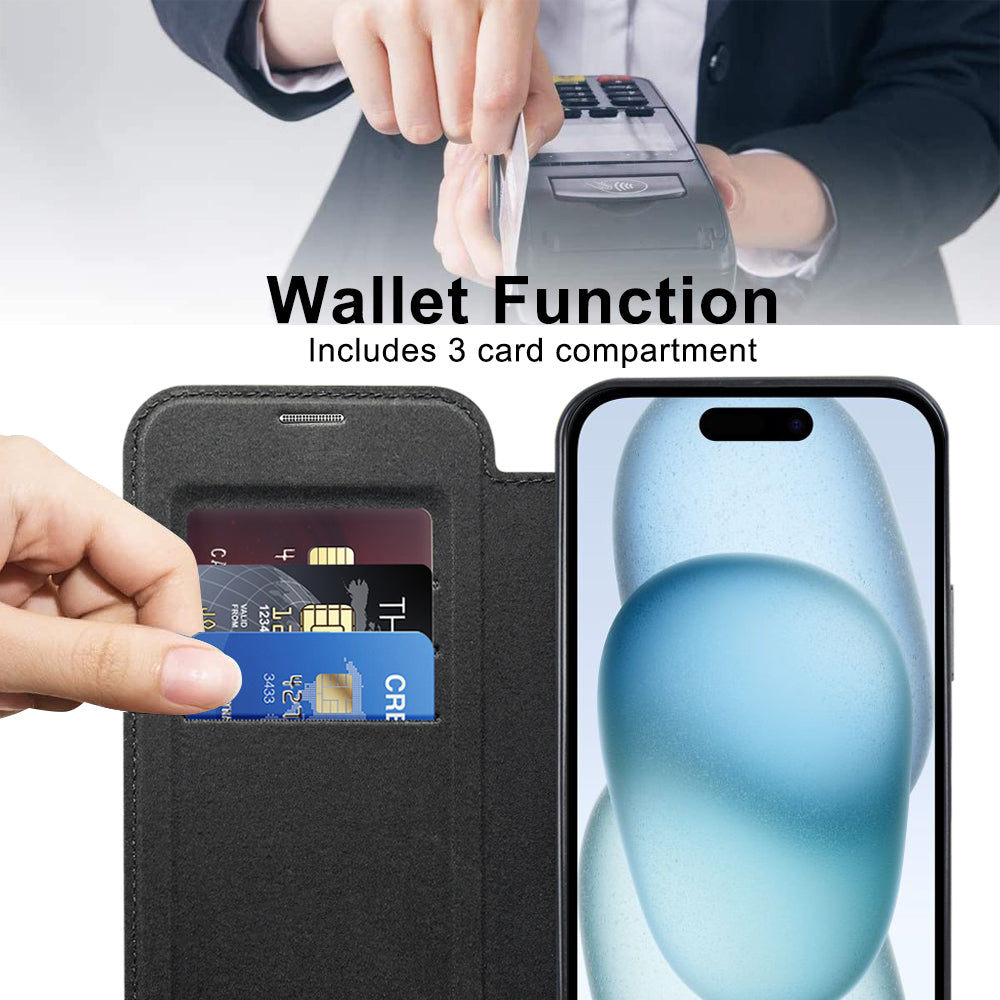 Husa de protectie Techsuit SmartMag Book compatibil cu iPhone 15, Negru