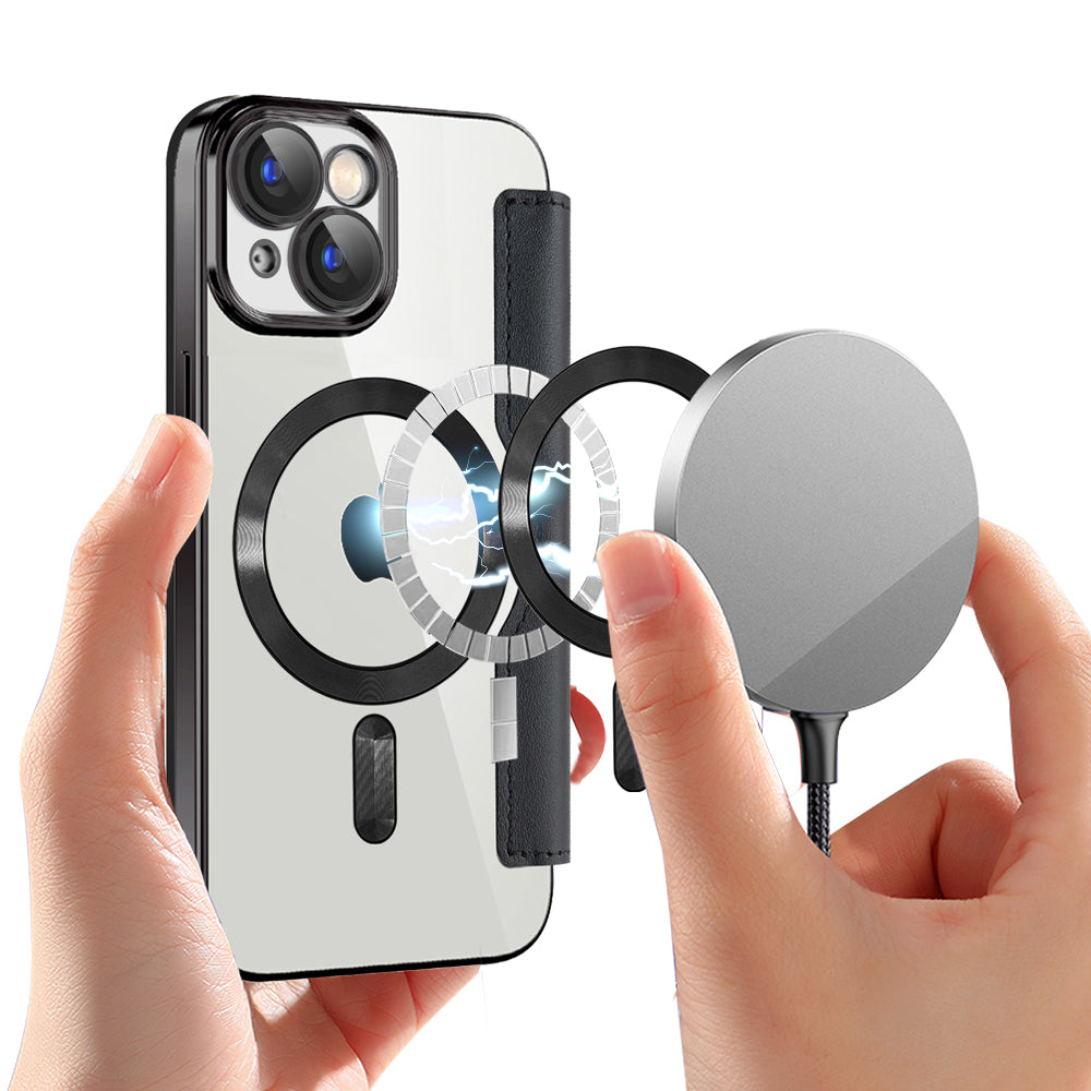 Husa de protectie Techsuit SmartMag Book compatibil cu iPhone 15, Negru