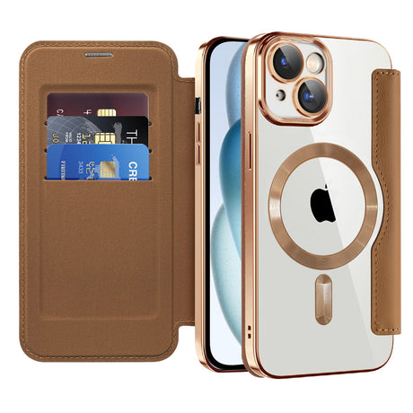Husa de protectie Techsuit SmartMag Book compatibil cu iPhone 15, Maro