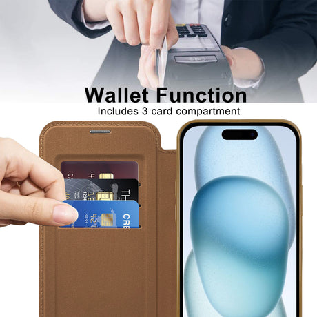 Husa de protectie Techsuit SmartMag Book compatibil cu iPhone 15, Maro