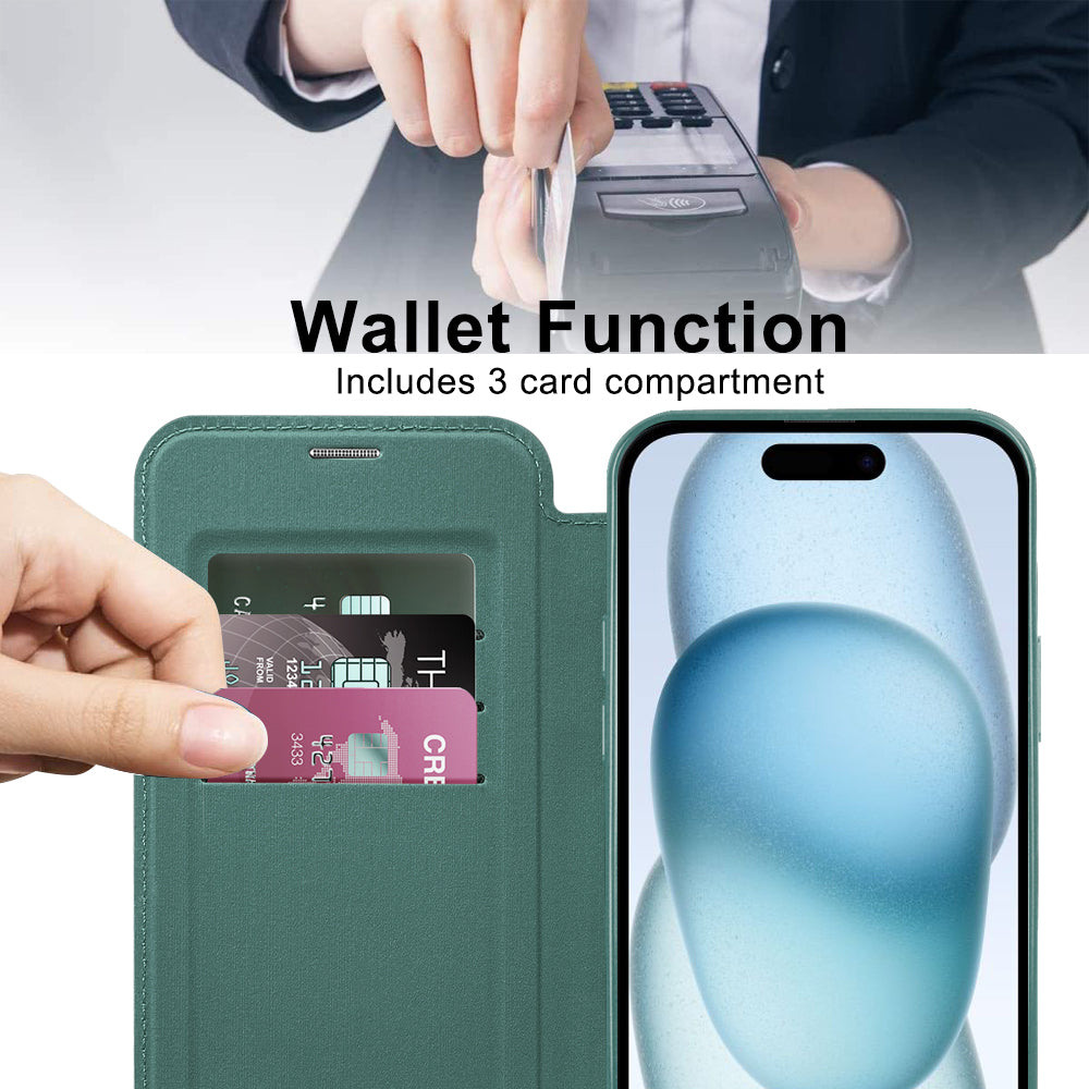 Husa de protectie Techsuit SmartMag Book compatibil cu iPhone 15, Verde