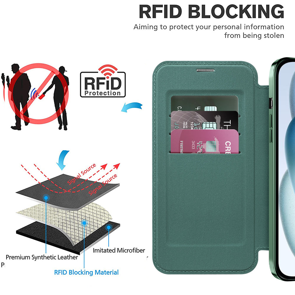 Husa de protectie Techsuit SmartMag Book compatibil cu iPhone 15, Verde