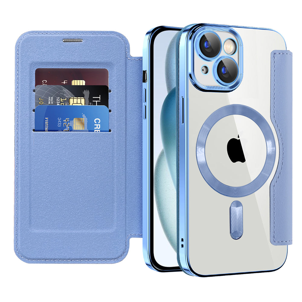 Husa de protectie Techsuit SmartMag Book compatibil cu iPhone 15, Albastru Deschis