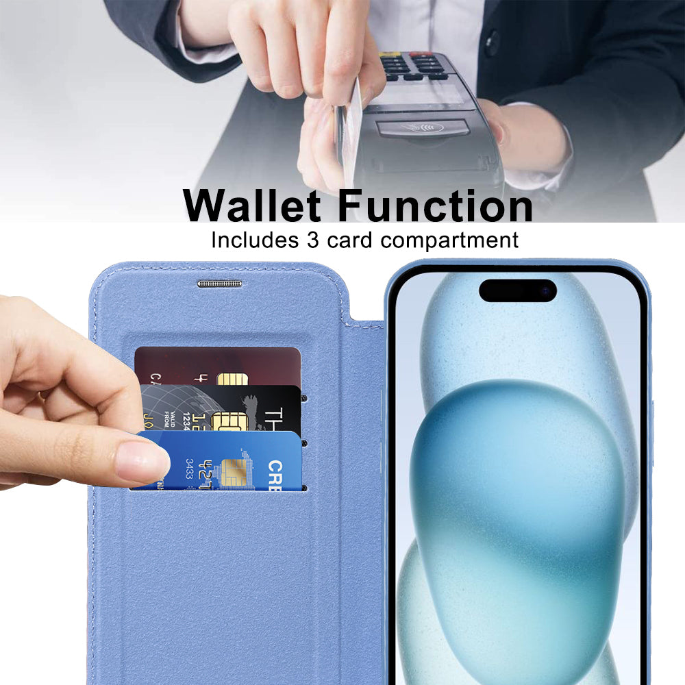Husa de protectie Techsuit SmartMag Book compatibil cu iPhone 15, Albastru Deschis