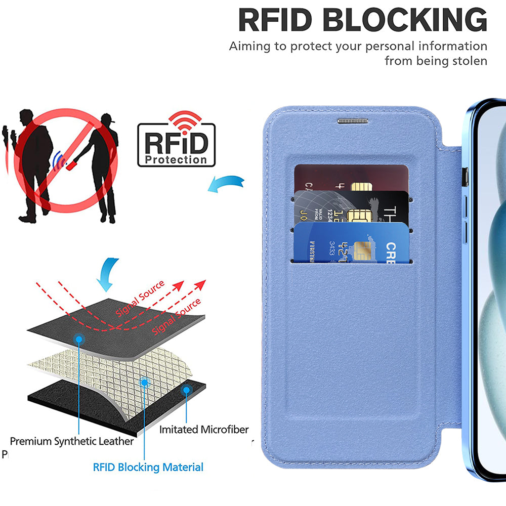 Husa de protectie Techsuit SmartMag Book compatibil cu iPhone 15, Albastru Deschis