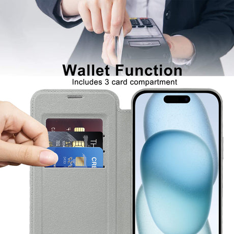 Husa de protectie Techsuit SmartMag Book compatibil cu iPhone 15, Gri