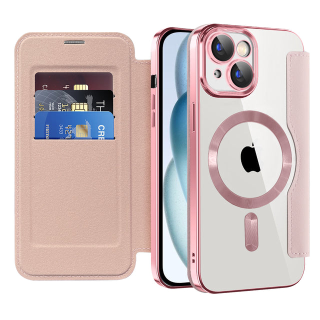Husa de protectie Techsuit SmartMag Book compatibil cu iPhone 15 Plus, Roz