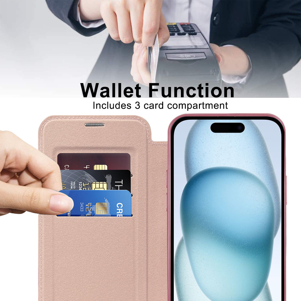 Husa de protectie Techsuit SmartMag Book compatibil cu iPhone 15 Plus, Roz