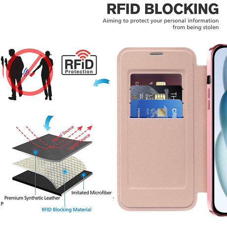 Husa de protectie Techsuit SmartMag Book compatibil cu iPhone 15 Plus, Roz