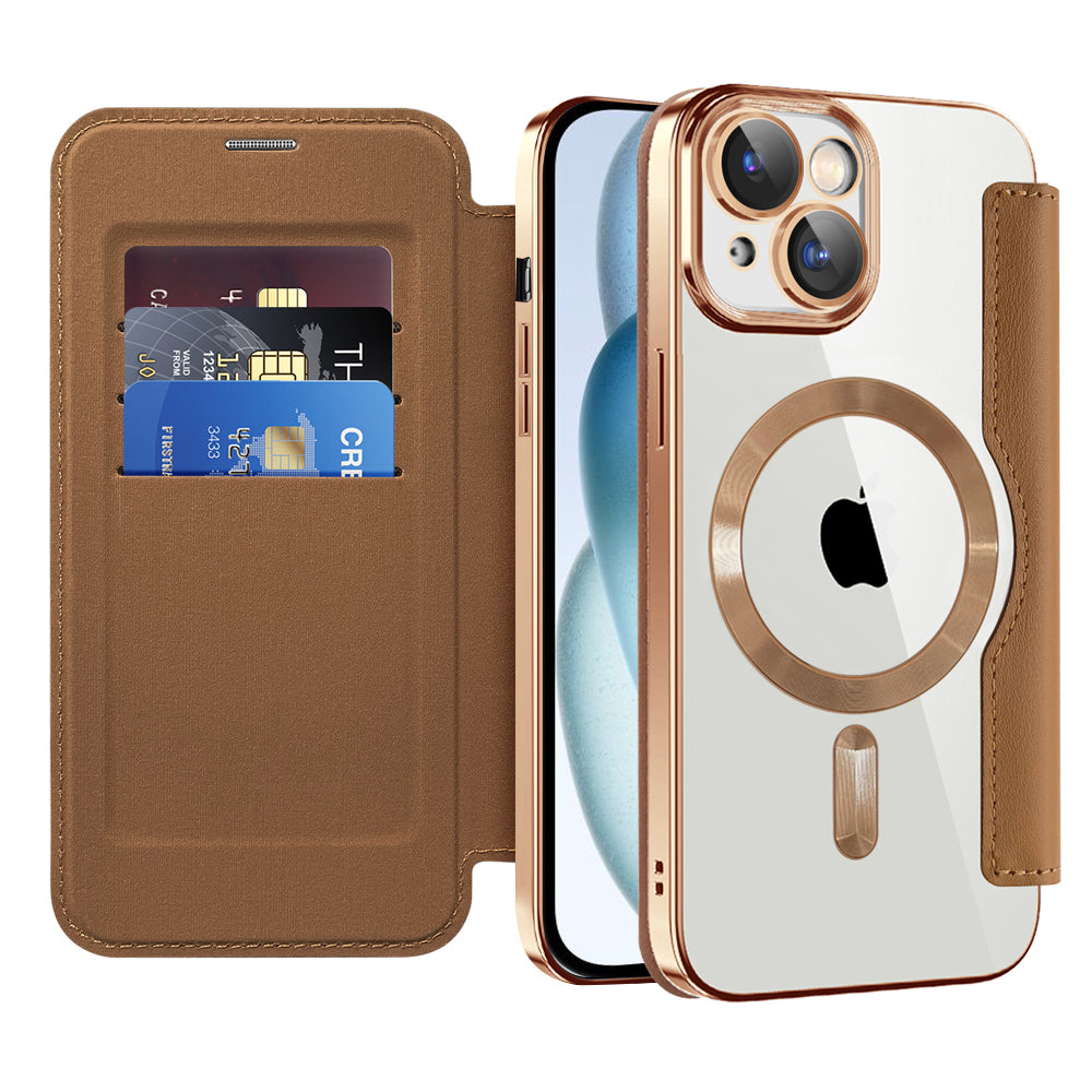 Husa de protectie Techsuit SmartMag Book compatibil cu iPhone 15 Plus, Maro