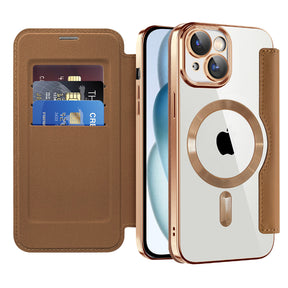 Husa de protectie Techsuit SmartMag Book compatibil cu iPhone 15 Plus, Maro