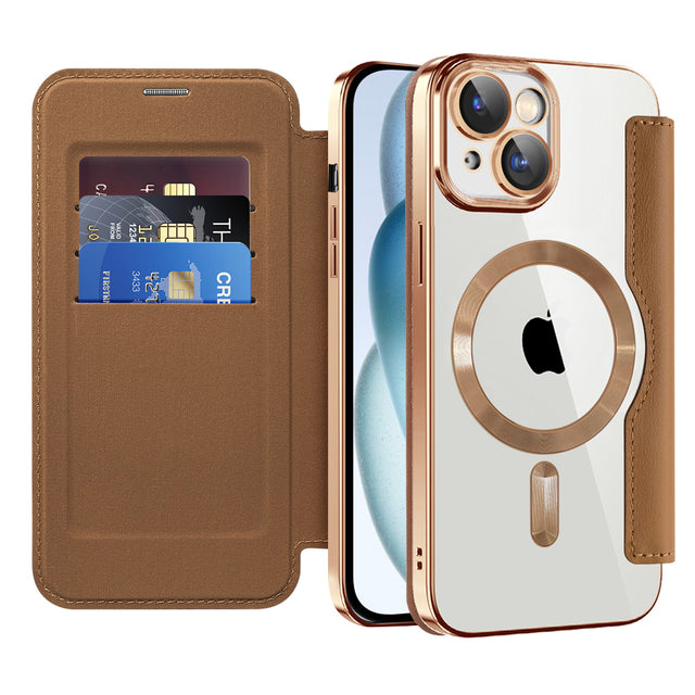 Husa de protectie Techsuit SmartMag Book compatibil cu iPhone 15 Plus, Maro