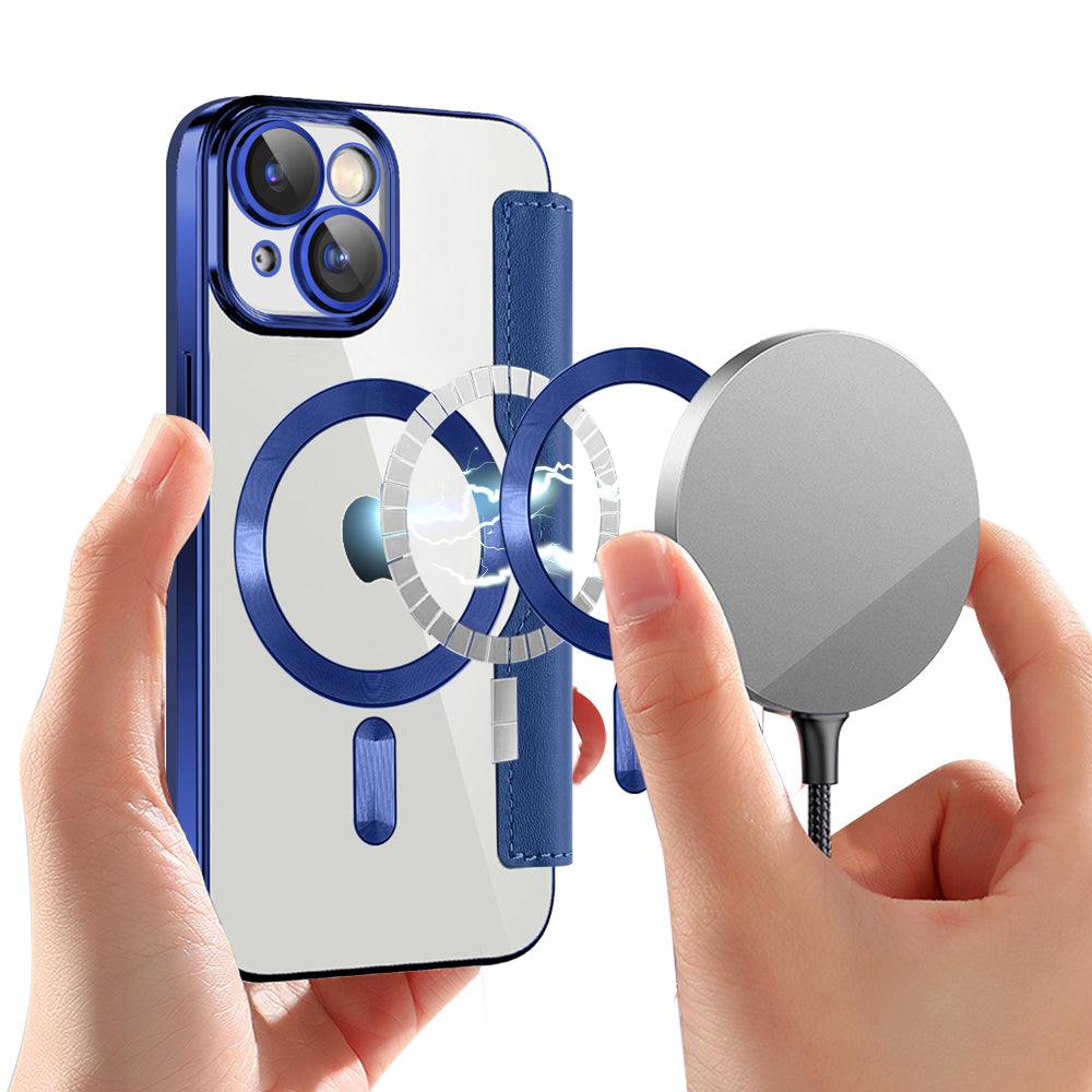 Husa de protectie Techsuit SmartMag Book compatibil cu iPhone 15 Plus, Albastru