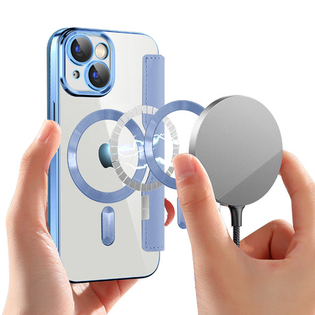 Husa de protectie Techsuit SmartMag Book compatibil cu iPhone 15 Plus, Albastru Deschis