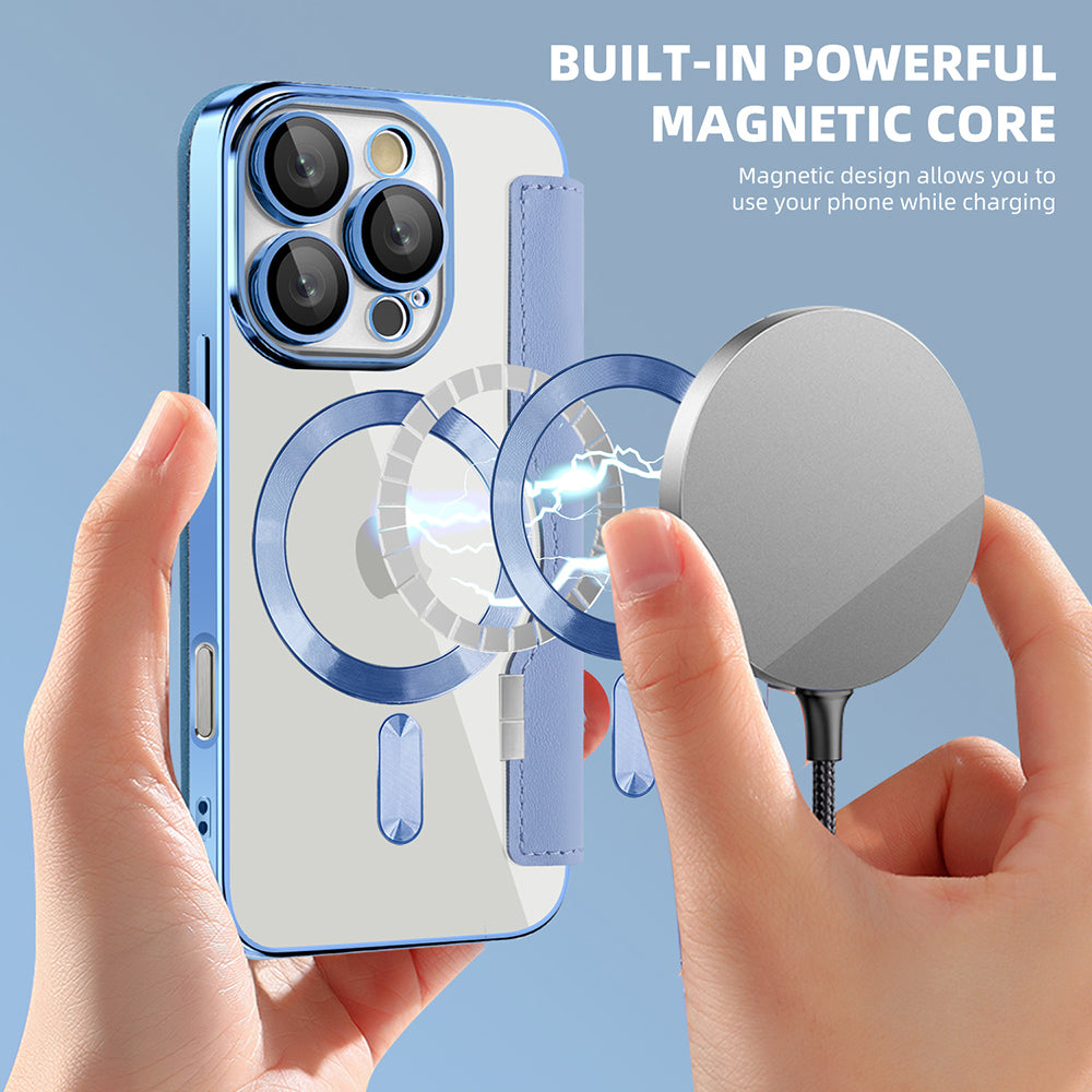 Husa de protectie Techsuit SmartMag Book compatibil cu iPhone 16 Pro, Albastru Deschis