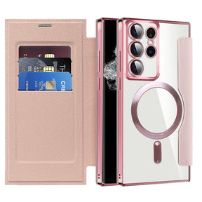 Husa de protectie Techsuit SmartMag Book compatibil cu Samsung Galaxy S22 Ultra 5G, Roz
