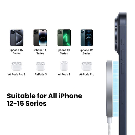 Incarcator Ugreen Magnetic Wireless W703 (35565), Fast Charge, Universal, USB-C, Qi2, 15W, 5V/3A, Type-C Cable, 1.5m, Alb