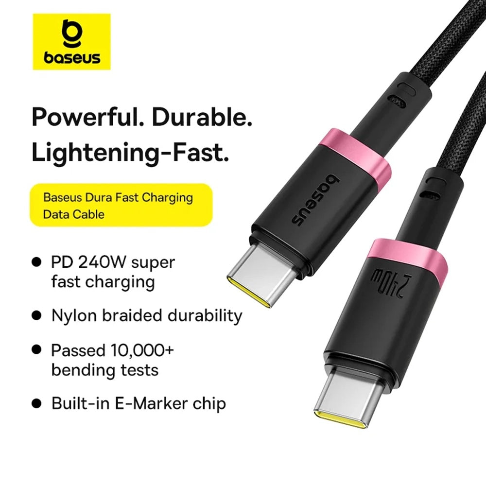 Cablu Baseus Dura Series (P10377803U03-01), for MacBook, Fast Charging, Type-C, PD 240W, 480Mbps, 1m, Rosu / Black