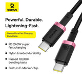 Cablu Baseus Dura Series (P10377803U03-01), for MacBook, Fast Charging, Type-C, PD 240W, 480Mbps, 1m, Rosu / Black