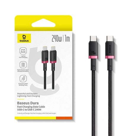 Cablu Baseus Dura Series (P10377803U03-01), for MacBook, Fast Charging, Type-C, PD 240W, 480Mbps, 1m, Rosu / Black