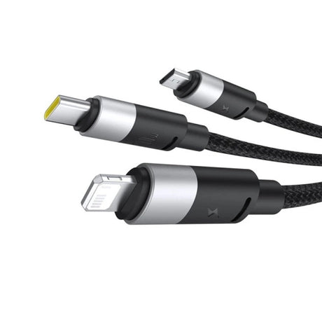 Cablu Baseus StarSpeed (P10319900111-01), USB to Type-C, Lightning, Micro-USB, 100W, 1.5m, Cluster Black