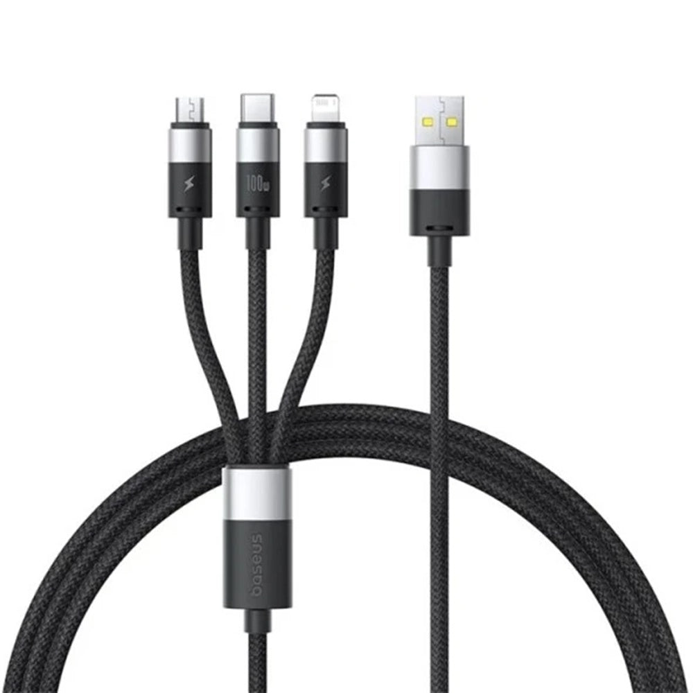 Cablu Baseus StarSpeed (P10319900111-01), USB to Type-C, Lightning, Micro-USB, 100W, 1.5m, Cluster Black