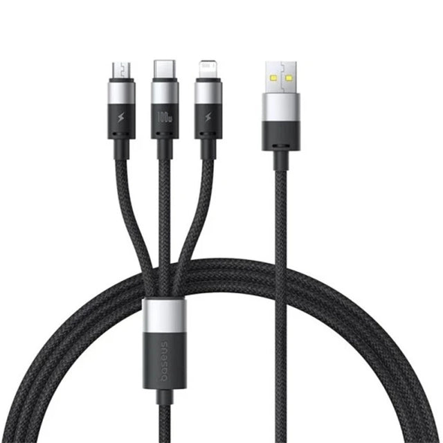 Cablu Baseus StarSpeed (P10319900111-01), USB to Type-C, Lightning, Micro-USB, 100W, 1.5m, Cluster Black