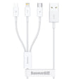 Cablu Baseus (P10320105221-01), USB to Type-C, Lightning, Micro-USB, 3.5A, 0.5m, Alb