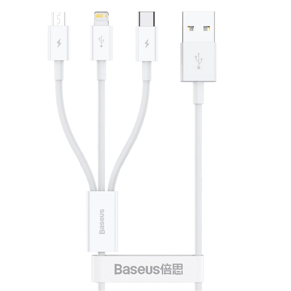 Cablu Baseus (P10320105221-01), USB to Type-C, Lightning, Micro-USB, 3.5A, 0.5m, Alb