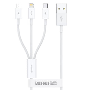 Cablu Baseus (P10320105221-01), USB to Type-C, Lightning, Micro-USB, 3.5A, 0.5m, Alb