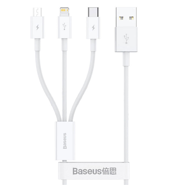 Cablu Baseus (P10320105221-01), USB to Type-C, Lightning, Micro-USB, 3.5A, 0.5m, Alb