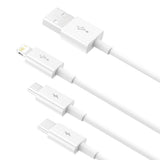 Cablu Baseus (P10320105221-01), USB to Type-C, Lightning, Micro-USB, 3.5A, 0.5m, Alb