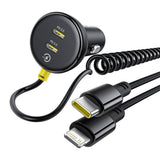 Incarcator Baseus Car (C00035902121-00), 2x USB-C, Fast Charge with USB-C, Lightning Spring Cable, 60W, 3A, 1.4m, Negru