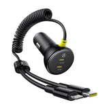 Incarcator Baseus Car (C00035902121-00), 2x USB-C, Fast Charge with USB-C, Lightning Spring Cable, 60W, 3A, 1.4m, Negru
